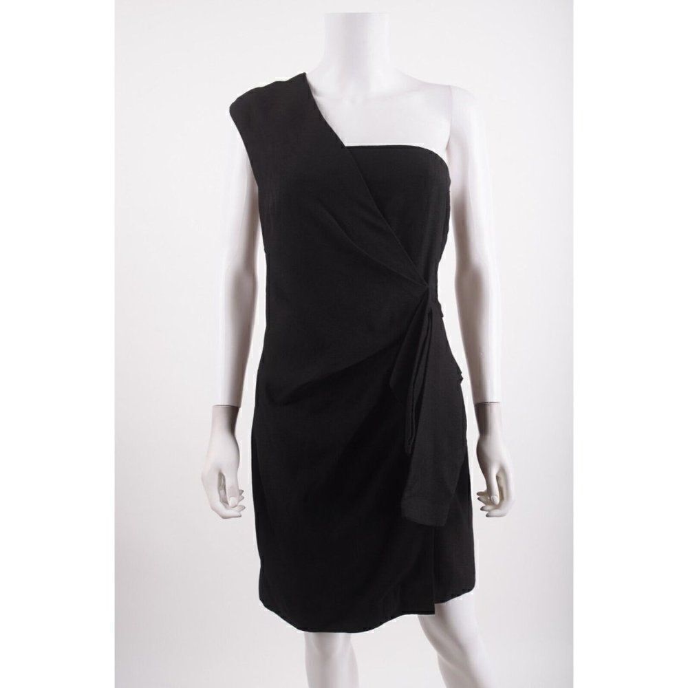 VICTORIA BECKHAM Womens One Shoulder Mini Dress Sheath Linen Black Sz 4 Cocktail